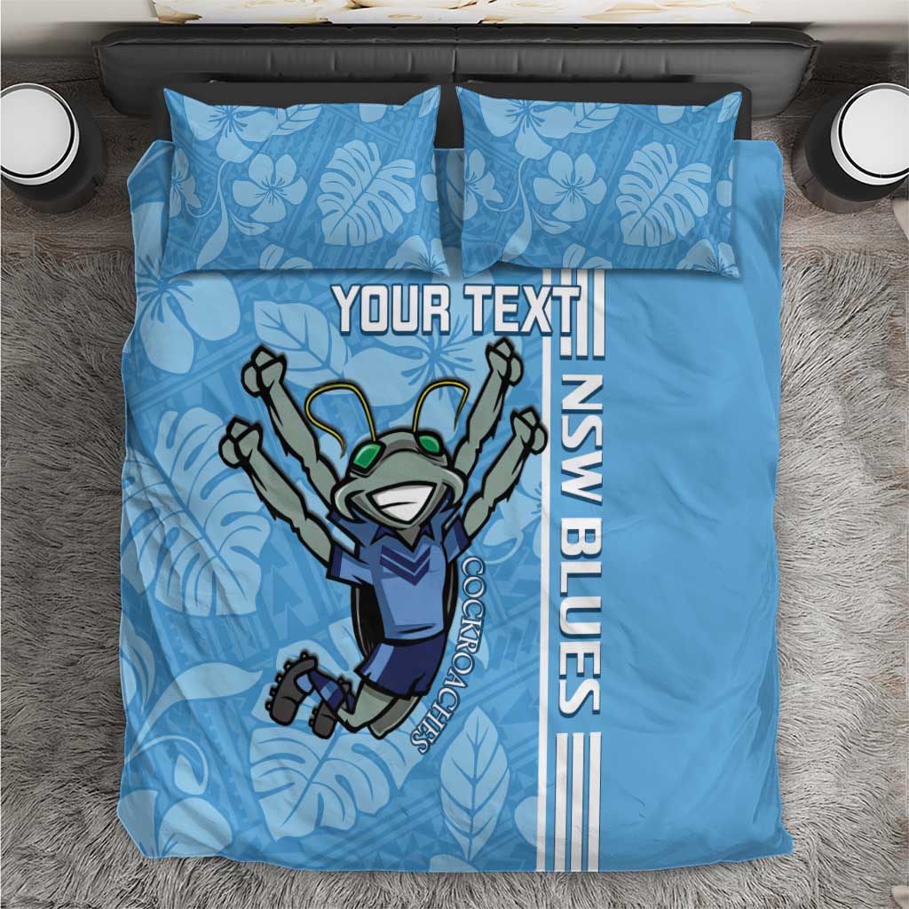 Custom NSW Blues Rugby Bedding Set Cockroaches Polynesian Pattern Tropical Vibes - Vibe Hoodie Shop