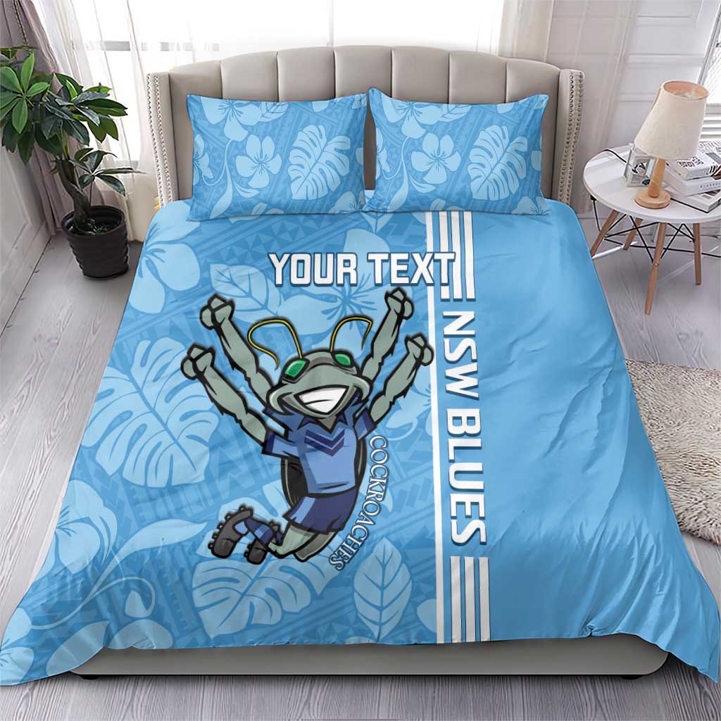 Custom NSW Blues Rugby Bedding Set Cockroaches Polynesian Pattern Tropical Vibes - Vibe Hoodie Shop
