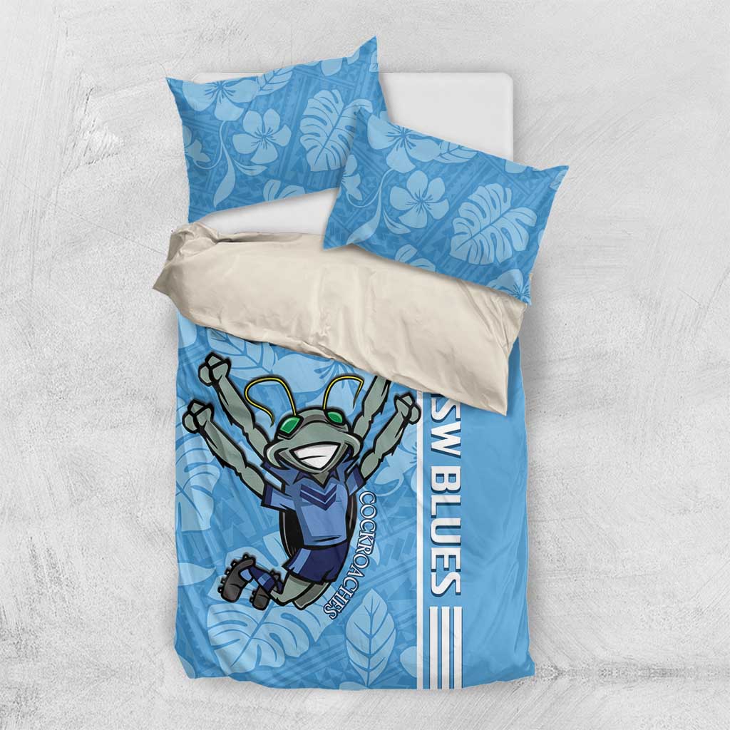 Custom NSW Blues Rugby Bedding Set Cockroaches Polynesian Pattern Tropical Vibes - Vibe Hoodie Shop