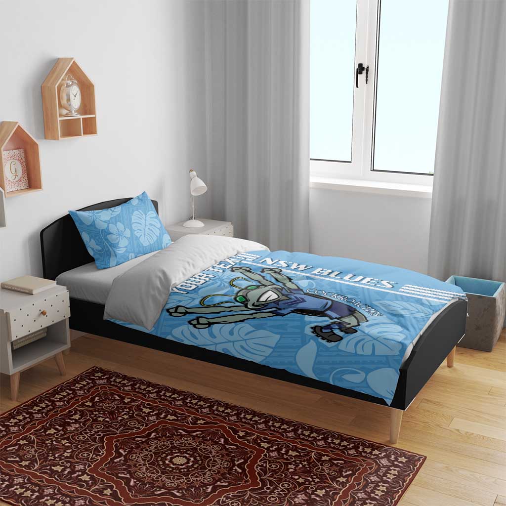 Custom NSW Blues Rugby Bedding Set Cockroaches Polynesian Pattern Tropical Vibes - Vibe Hoodie Shop