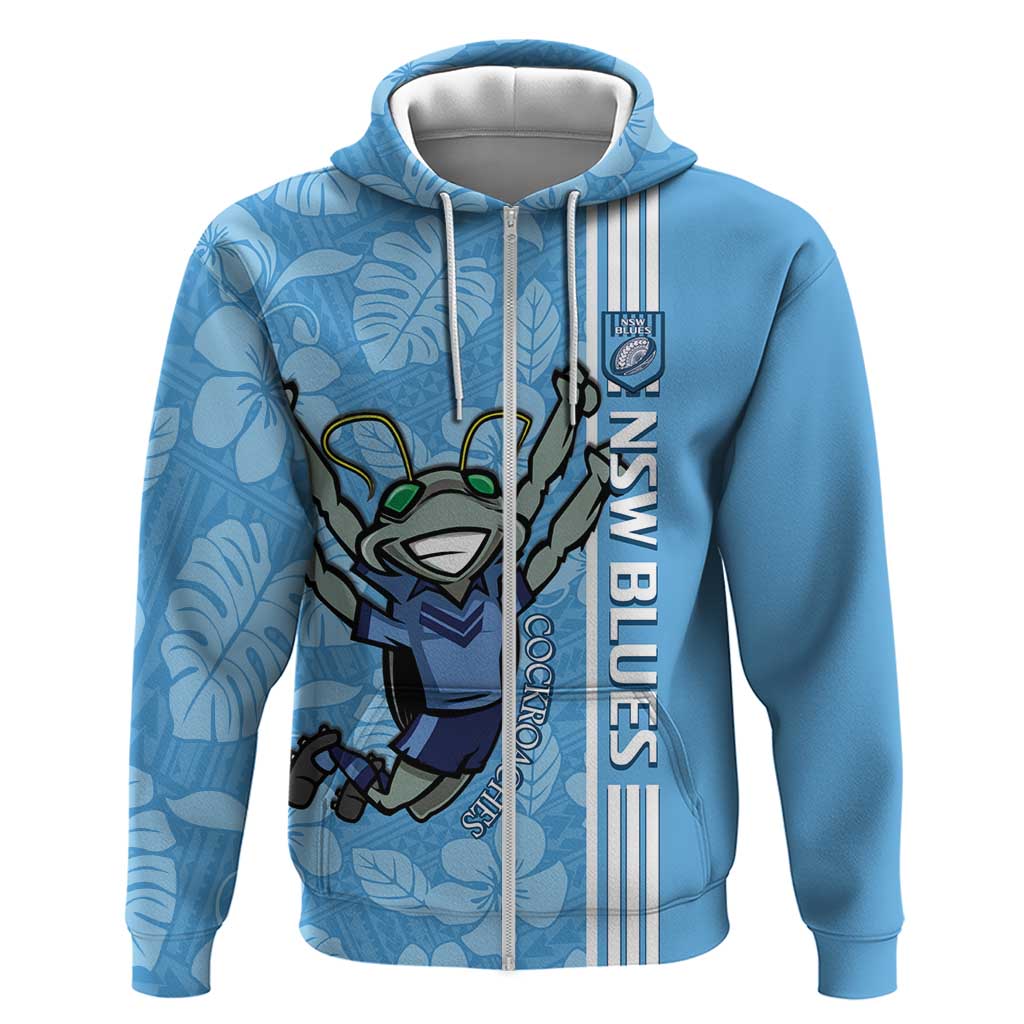 Custom NSW Blues Rugby Hoodie Cockroaches Polynesian Pattern Tropical Vibes - Vibe Hoodie Shop