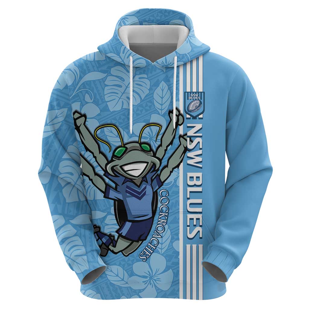 Custom NSW Blues Rugby Hoodie Cockroaches Polynesian Pattern Tropical Vibes - Vibe Hoodie Shop