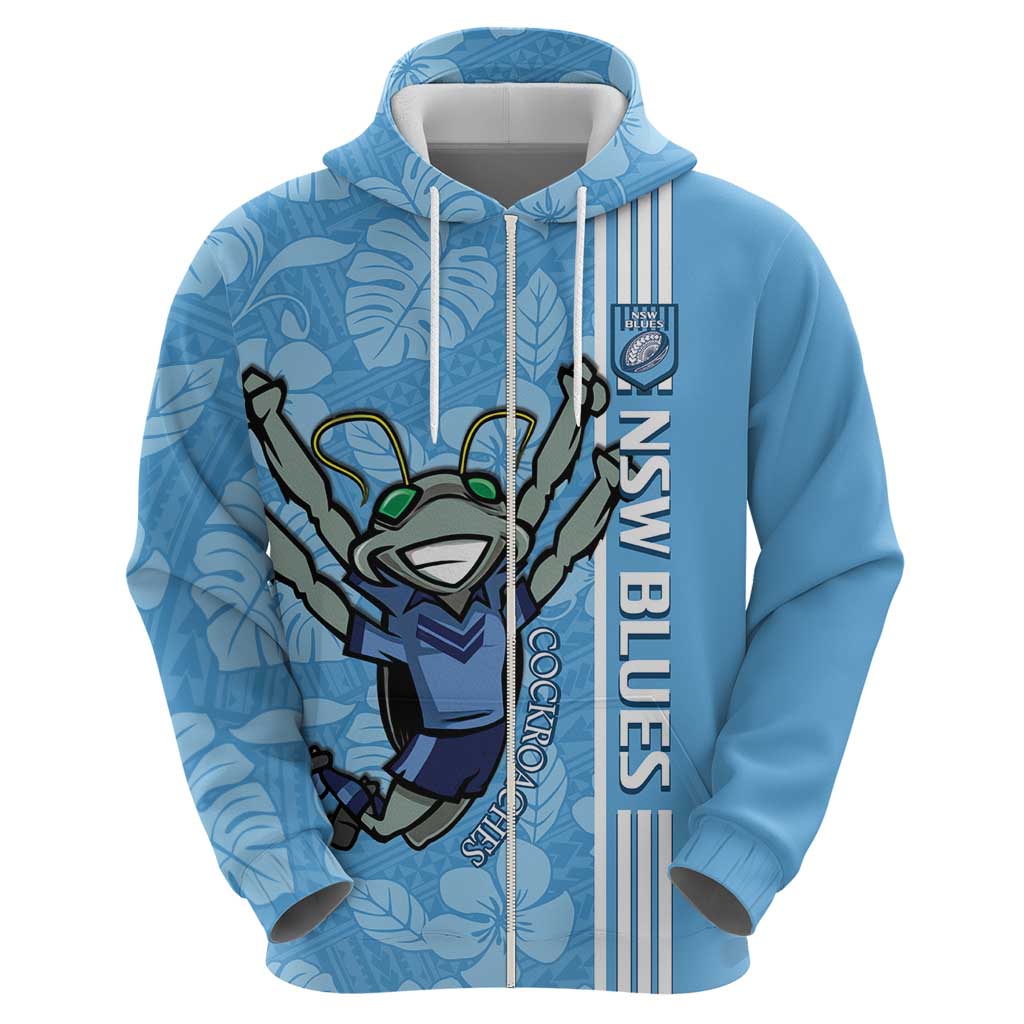 Custom NSW Blues Rugby Hoodie Cockroaches Polynesian Pattern Tropical Vibes - Vibe Hoodie Shop