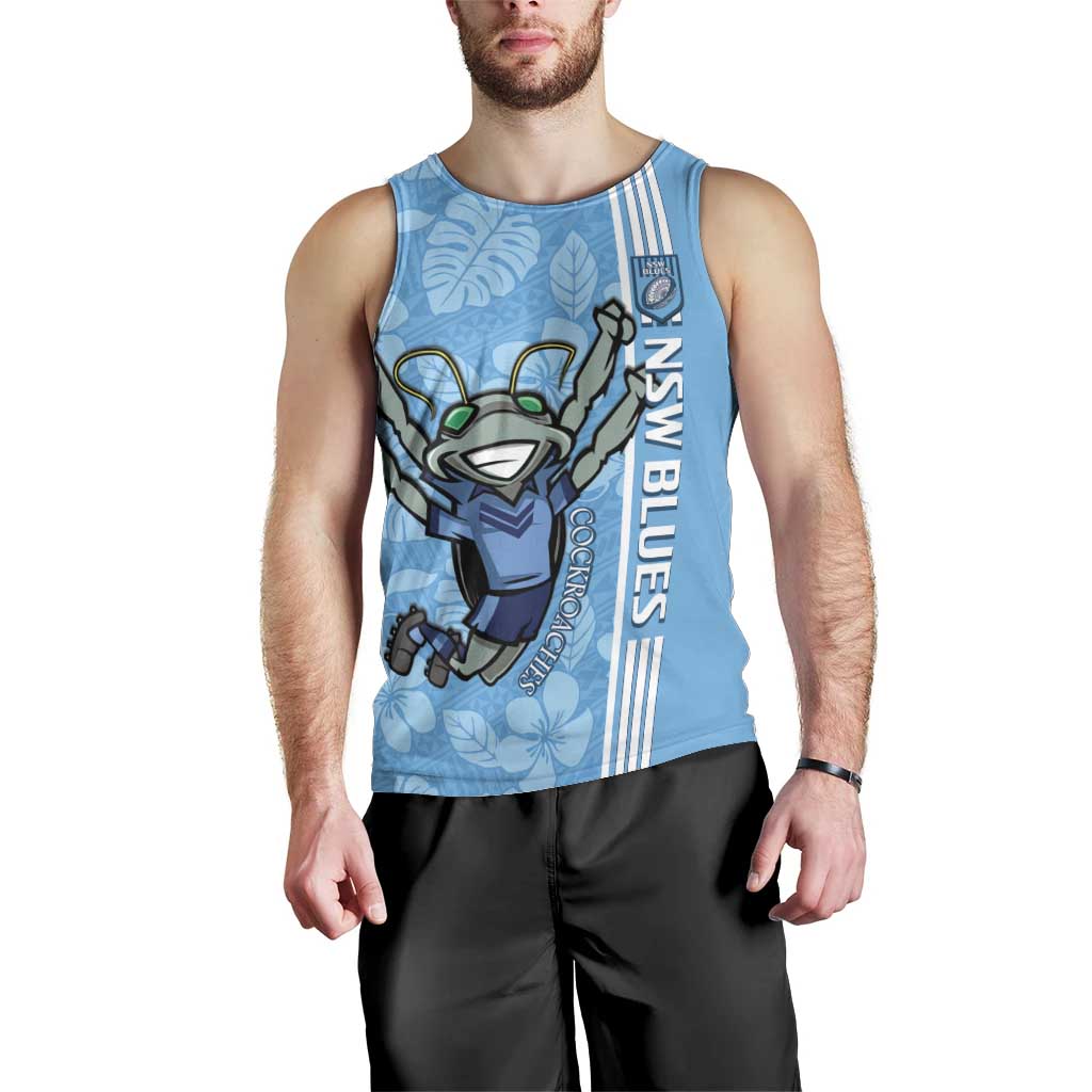 Custom NSW Blues Rugby Men Tank Top Cockroaches Polynesian Pattern Tropical Vibes - Vibe Hoodie Shop