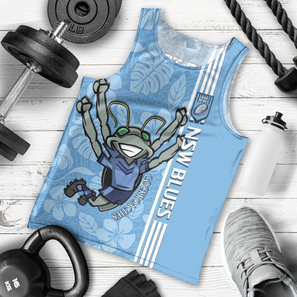 Custom NSW Blues Rugby Men Tank Top Cockroaches Polynesian Pattern Tropical Vibes - Vibe Hoodie Shop