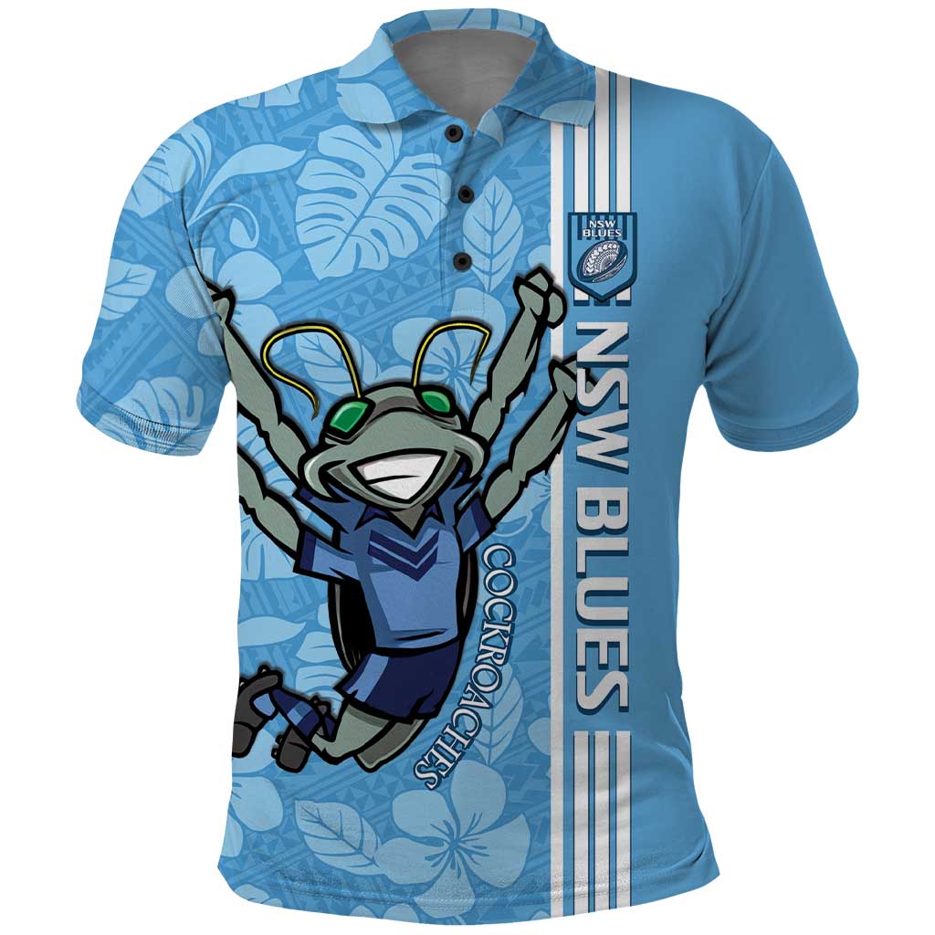 Custom NSW Blues Rugby Polo Shirt Cockroaches Polynesian Pattern Tropical Vibes - Vibe Hoodie Shop