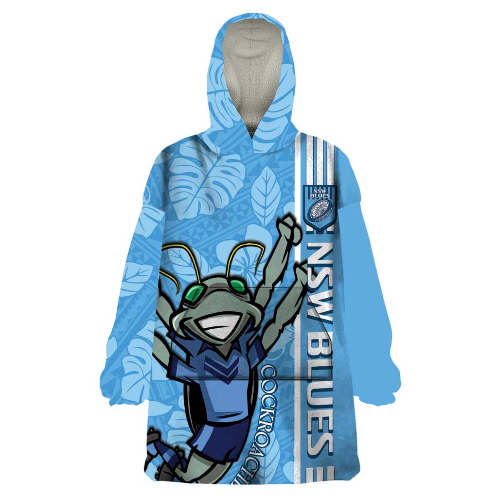 Custom NSW Blues Rugby Wearable Blanket Hoodie Cockroaches Polynesian Pattern Tropical Vibes - Vibe Hoodie Shop