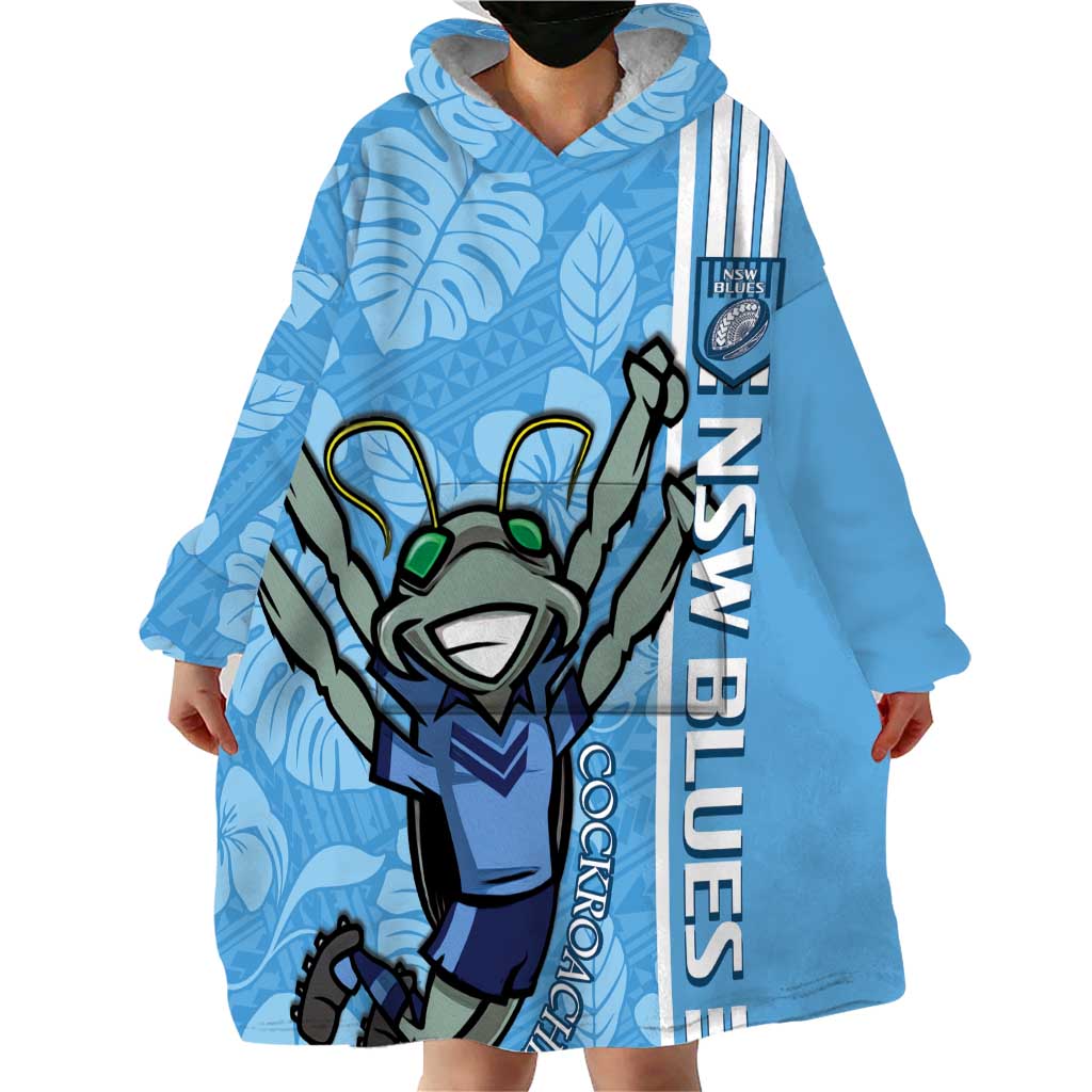 Custom NSW Blues Rugby Wearable Blanket Hoodie Cockroaches Polynesian Pattern Tropical Vibes - Vibe Hoodie Shop