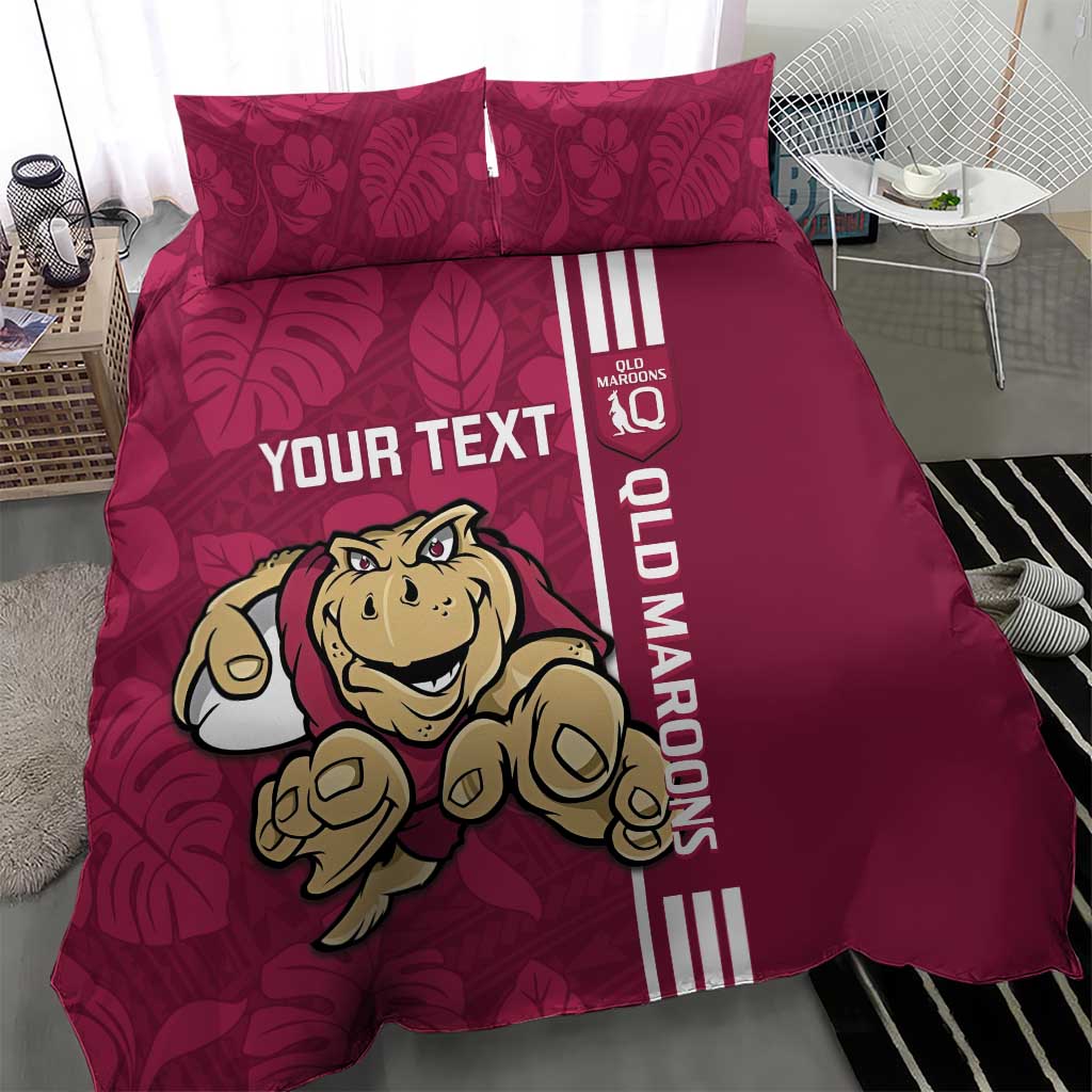 Custom QLD Maroons Rugby Bedding Set Cane Toads Polynesian Pattern Tropical Vibes - Vibe Hoodie Shop