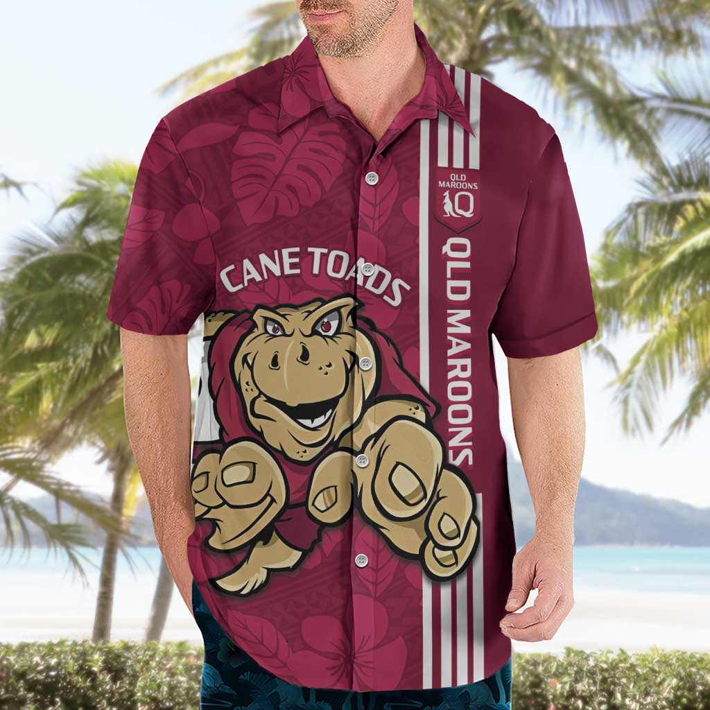 Custom QLD Maroons Rugby Hawaiian Shirt Cane Toads Polynesian Pattern Tropical Vibes - Vibe Hoodie Shop