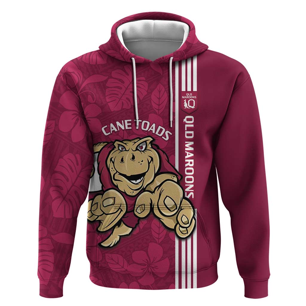 Custom QLD Maroons Rugby Hoodie Cane Toads Polynesian Pattern Tropical Vibes - Vibe Hoodie Shop