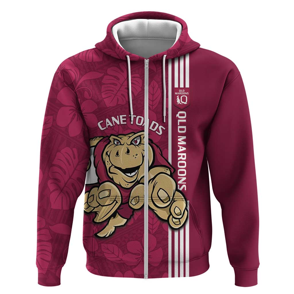 Custom QLD Maroons Rugby Hoodie Cane Toads Polynesian Pattern Tropical Vibes - Vibe Hoodie Shop