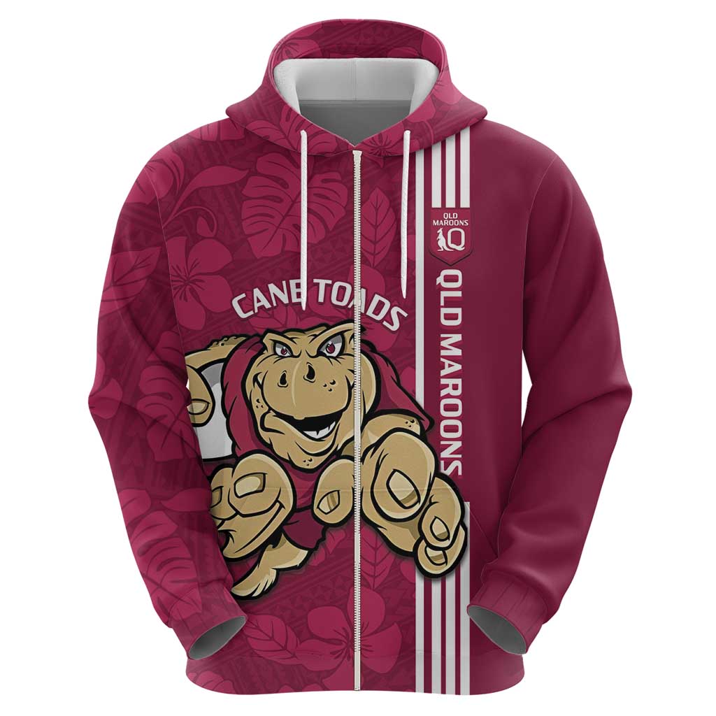 Custom QLD Maroons Rugby Hoodie Cane Toads Polynesian Pattern Tropical Vibes - Vibe Hoodie Shop