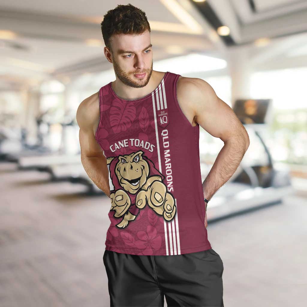 Custom QLD Maroons Rugby Men Tank Top Cane Toads Polynesian Pattern Tropical Vibes - Vibe Hoodie Shop