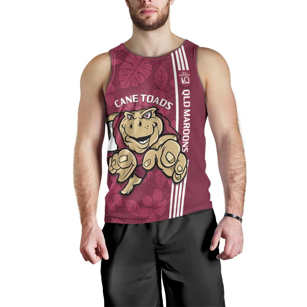 Custom QLD Maroons Rugby Men Tank Top Cane Toads Polynesian Pattern Tropical Vibes - Vibe Hoodie Shop