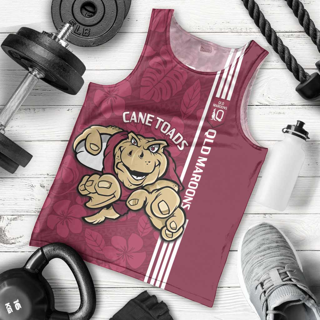 Custom QLD Maroons Rugby Men Tank Top Cane Toads Polynesian Pattern Tropical Vibes - Vibe Hoodie Shop