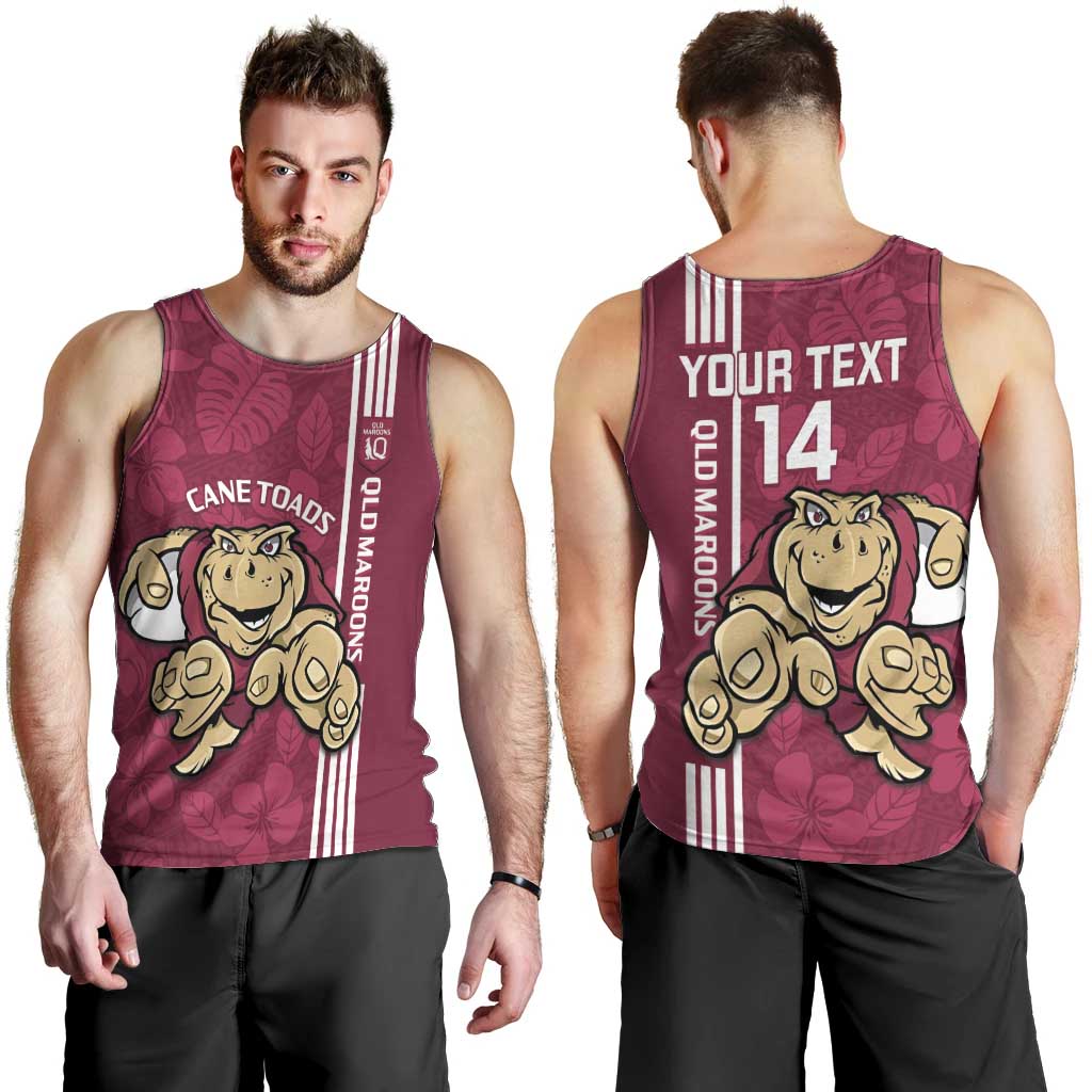 Custom QLD Maroons Rugby Men Tank Top Cane Toads Polynesian Pattern Tropical Vibes - Vibe Hoodie Shop