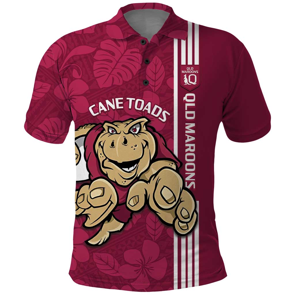 Custom QLD Maroons Rugby Polo Shirt Cane Toads Polynesian Pattern Tropical Vibes - Vibe Hoodie Shop