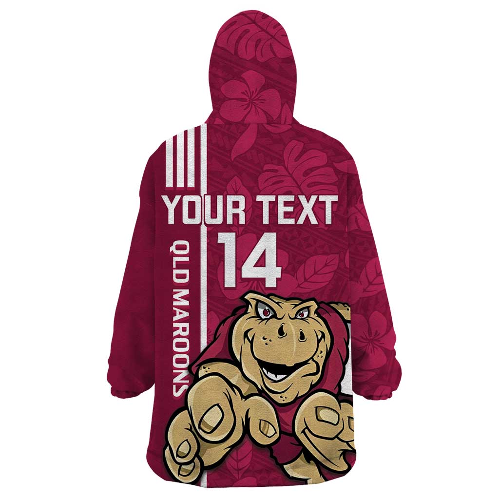 Custom QLD Maroons Rugby Wearable Blanket Hoodie Cane Toads Polynesian Pattern Tropical Vibes - Vibe Hoodie Shop