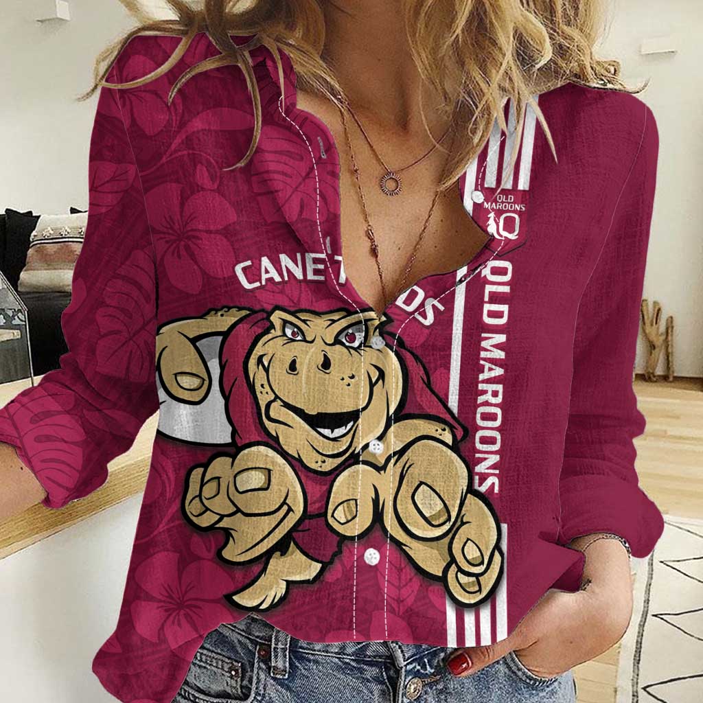 Custom QLD Maroons Rugby Women Casual Shirt Cane Toads Polynesian Pattern Tropical Vibes - Vibe Hoodie Shop