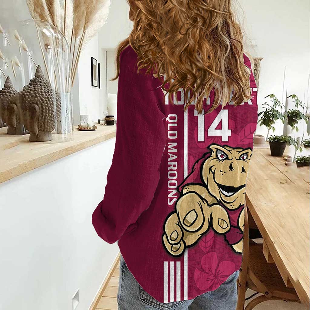 Custom QLD Maroons Rugby Women Casual Shirt Cane Toads Polynesian Pattern Tropical Vibes - Vibe Hoodie Shop