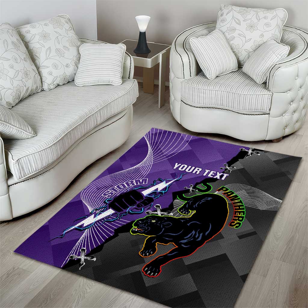 Personalised Storm And Panthers Rugby 2024 Area Rug Go Champions Grand Final Dynamic Style - Vibe Hoodie Shop