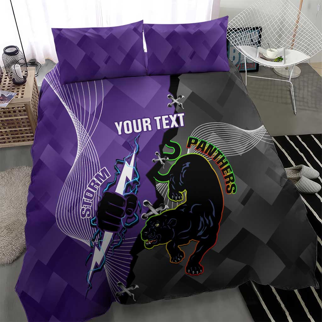 Personalised Storm And Panthers Rugby 2024 Bedding Set Go Champions Grand Final Dynamic Style - Vibe Hoodie Shop