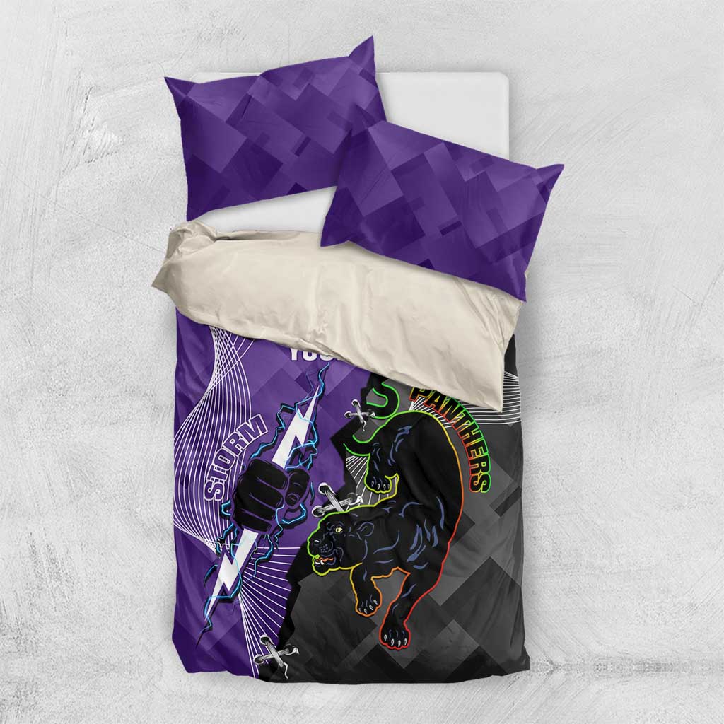 Personalised Storm And Panthers Rugby 2024 Bedding Set Go Champions Grand Final Dynamic Style - Vibe Hoodie Shop