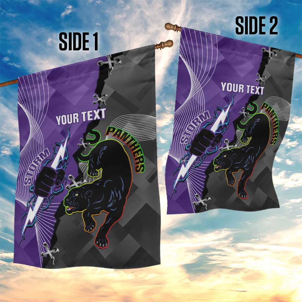 Personalised Storm And Panthers Rugby 2024 Garden Flag Go Champions Grand Final Dynamic Style - Vibe Hoodie Shop