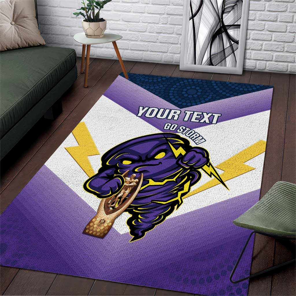 Personalised Storm Rugby 2024 Area Rug Mascot With Trophy Go Champions Aboriginal Art - Vibe Hoodie Shop