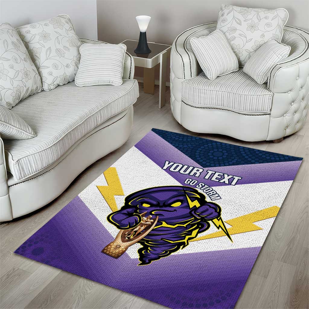 Personalised Storm Rugby 2024 Area Rug Mascot With Trophy Go Champions Aboriginal Art - Vibe Hoodie Shop