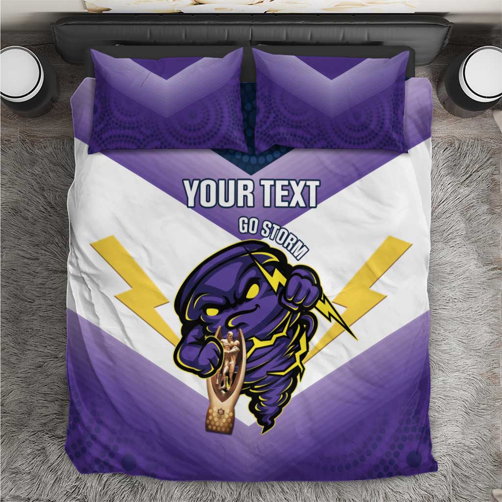 Personalised Storm Rugby 2024 Bedding Set Mascot With Trophy Go Champions Aboriginal Art - Vibe Hoodie Shop