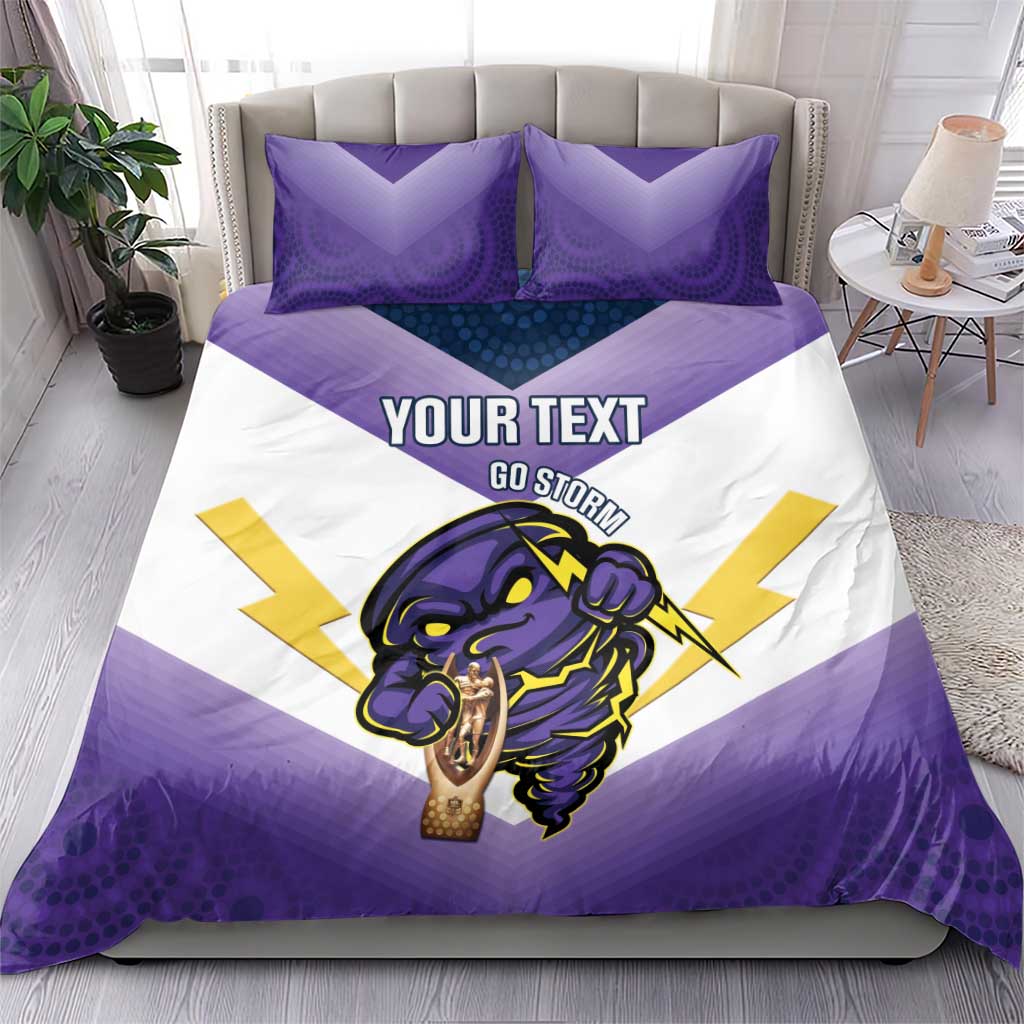 Personalised Storm Rugby 2024 Bedding Set Mascot With Trophy Go Champions Aboriginal Art - Vibe Hoodie Shop