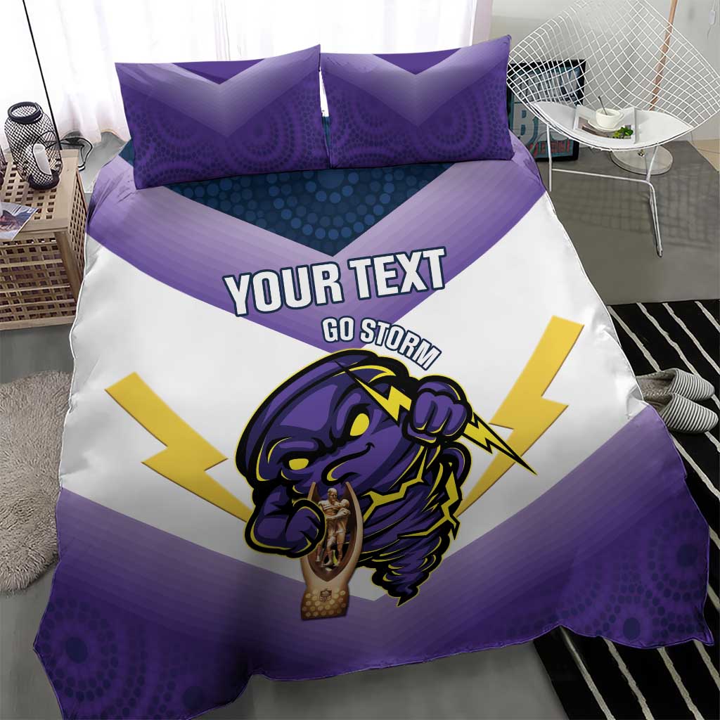 Personalised Storm Rugby 2024 Bedding Set Mascot With Trophy Go Champions Aboriginal Art - Vibe Hoodie Shop