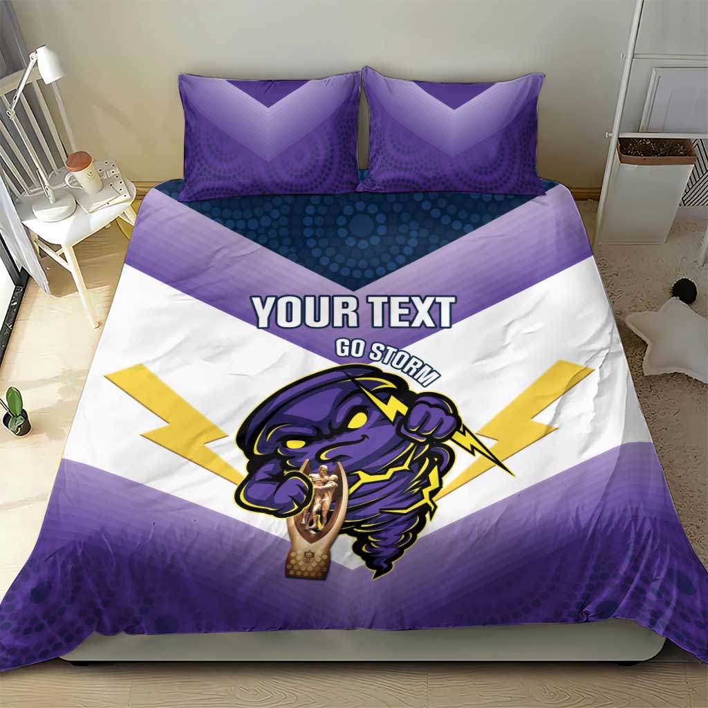 Personalised Storm Rugby 2024 Bedding Set Mascot With Trophy Go Champions Aboriginal Art - Vibe Hoodie Shop