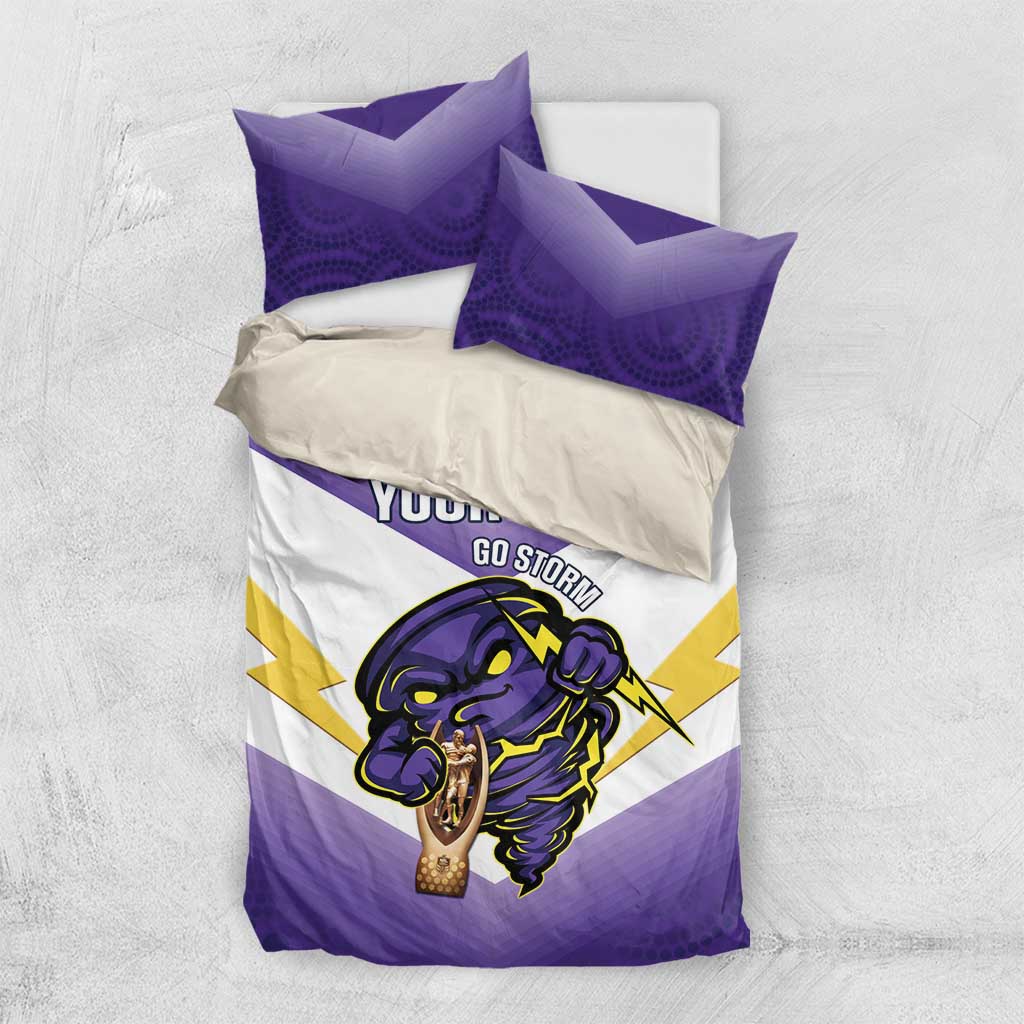 Personalised Storm Rugby 2024 Bedding Set Mascot With Trophy Go Champions Aboriginal Art - Vibe Hoodie Shop