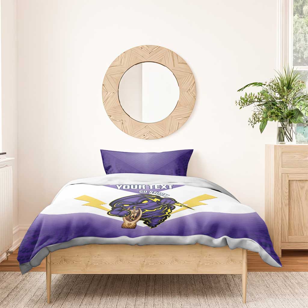 Personalised Storm Rugby 2024 Bedding Set Mascot With Trophy Go Champions Aboriginal Art - Vibe Hoodie Shop