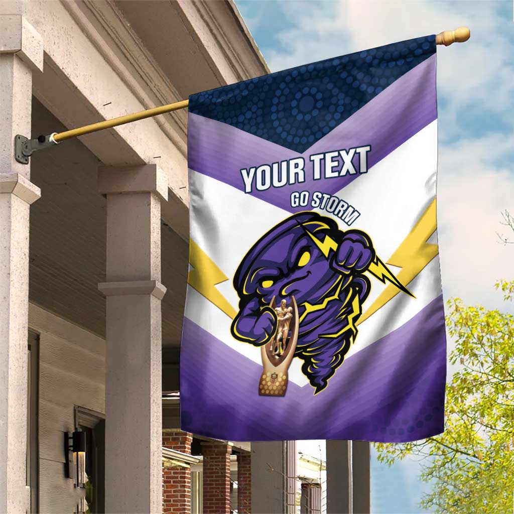 Personalised Storm Rugby 2024 Garden Flag Mascot With Trophy Go Champions Aboriginal Art - Vibe Hoodie Shop