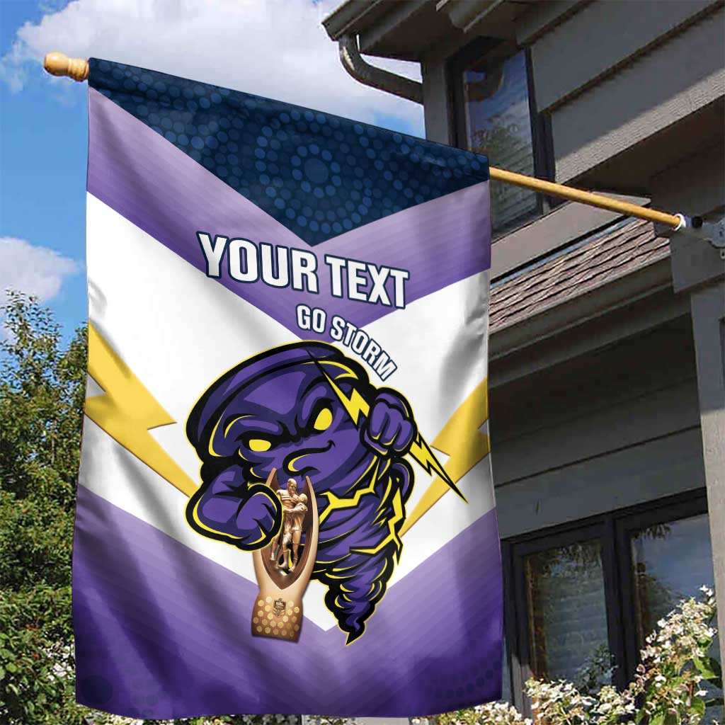 Personalised Storm Rugby 2024 Garden Flag Mascot With Trophy Go Champions Aboriginal Art - Vibe Hoodie Shop