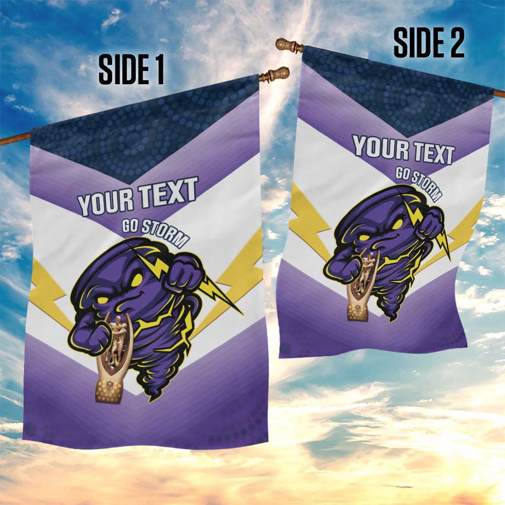 Personalised Storm Rugby 2024 Garden Flag Mascot With Trophy Go Champions Aboriginal Art - Vibe Hoodie Shop