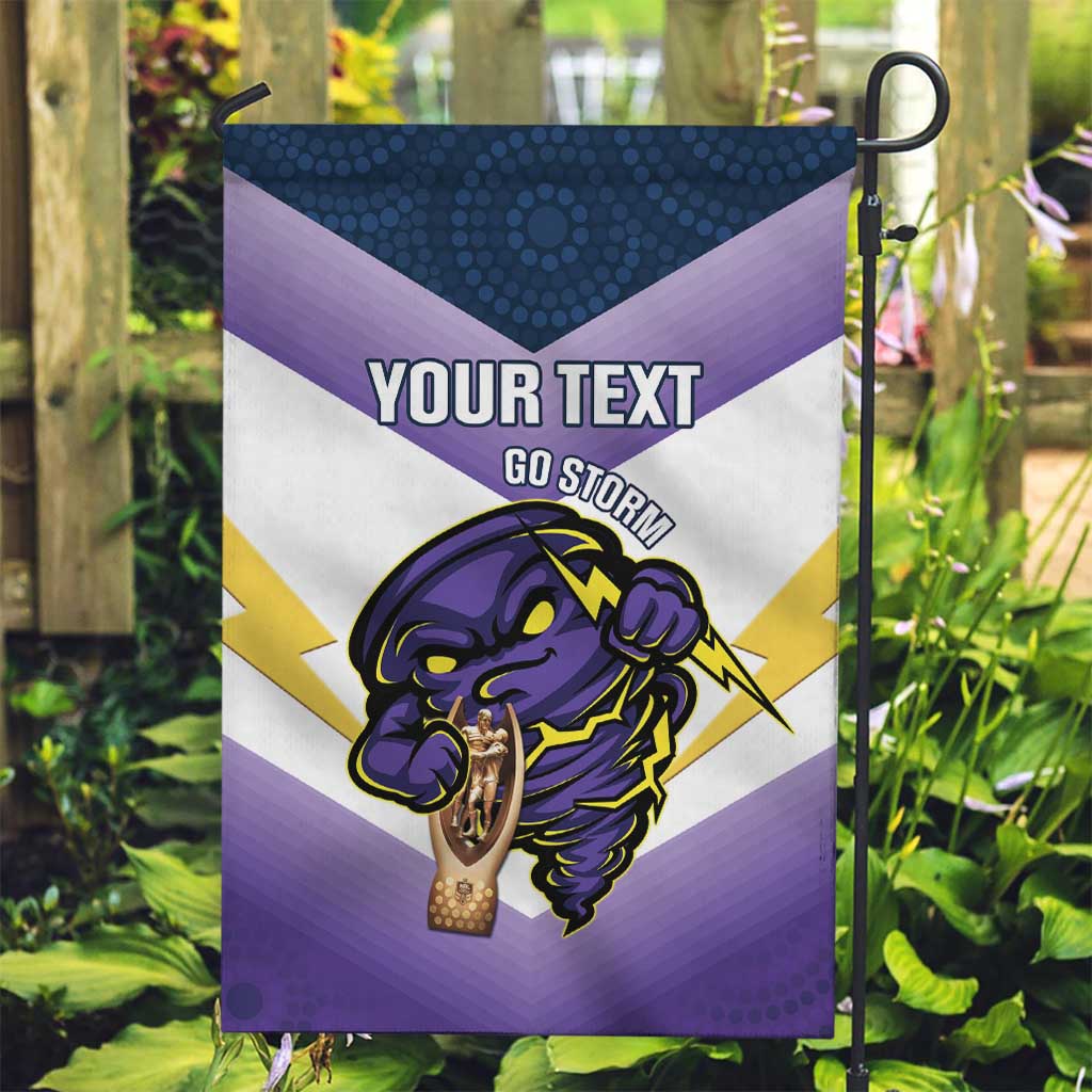 Personalised Storm Rugby 2024 Garden Flag Mascot With Trophy Go Champions Aboriginal Art - Vibe Hoodie Shop