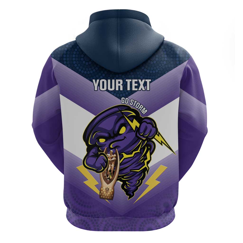 Personalised Storm Rugby 2024 Hoodie Mascot With Trophy Go Champions Aboriginal Art - Vibe Hoodie Shop