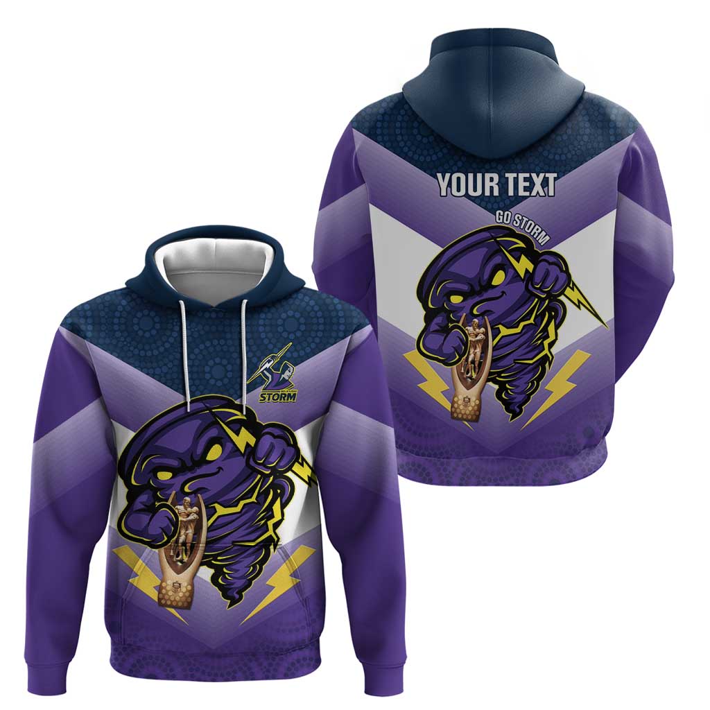 Personalised Storm Rugby 2024 Hoodie Mascot With Trophy Go Champions Aboriginal Art - Vibe Hoodie Shop