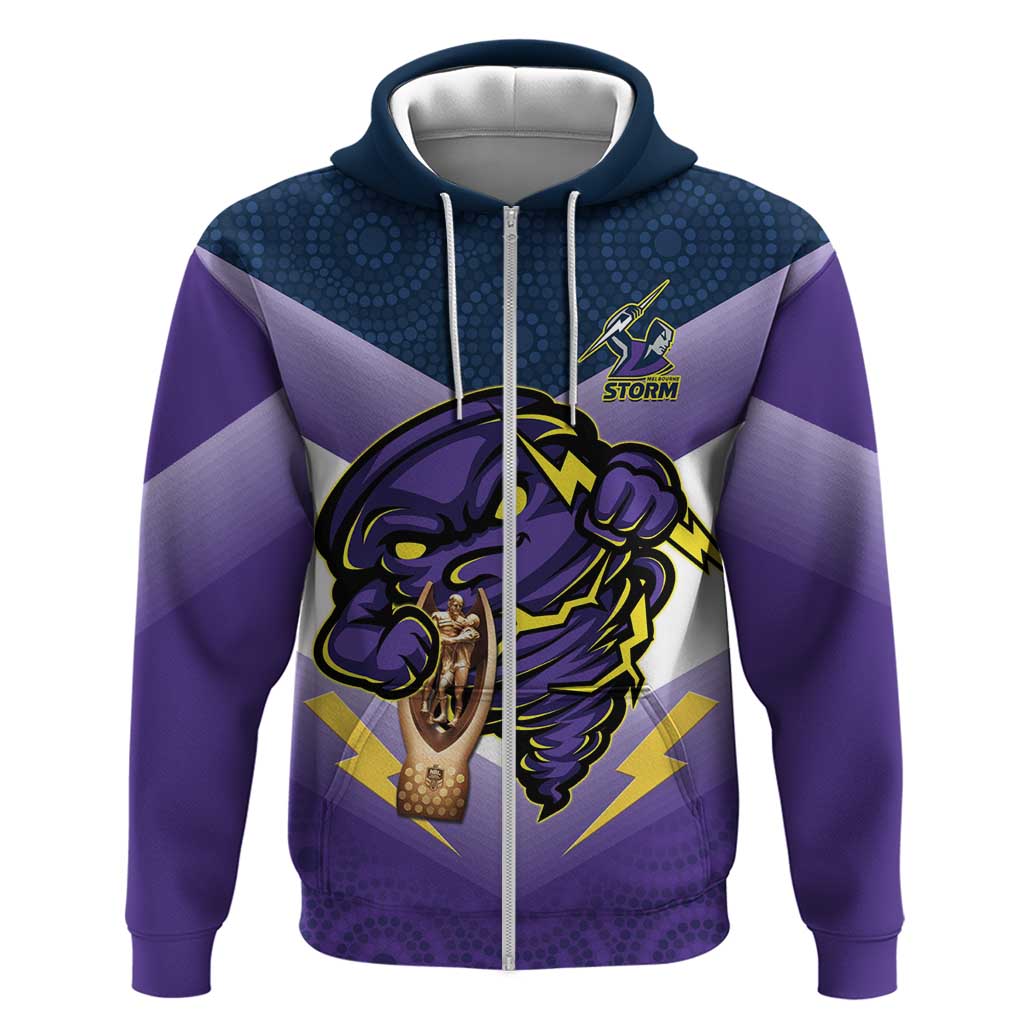 Personalised Storm Rugby 2024 Hoodie Mascot With Trophy Go Champions Aboriginal Art - Vibe Hoodie Shop