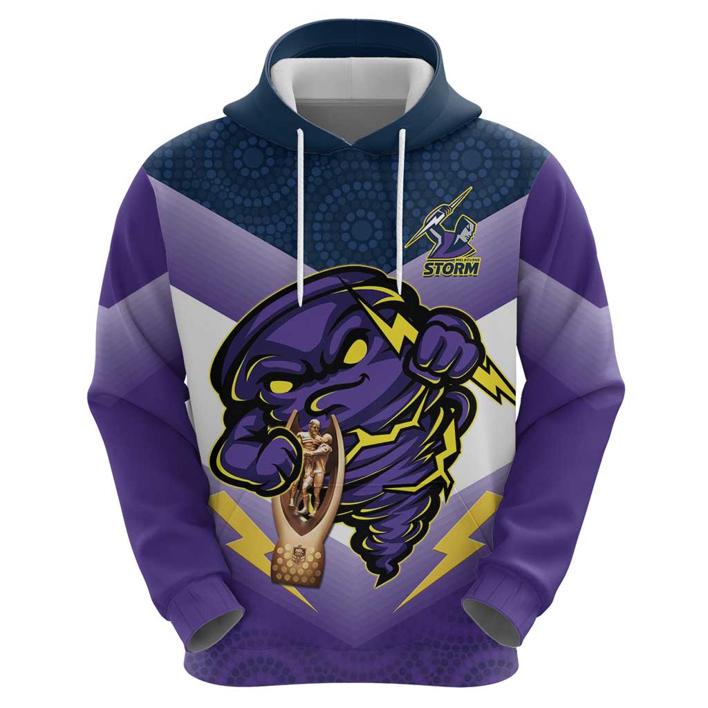 Personalised Storm Rugby 2024 Hoodie Mascot With Trophy Go Champions Aboriginal Art - Vibe Hoodie Shop