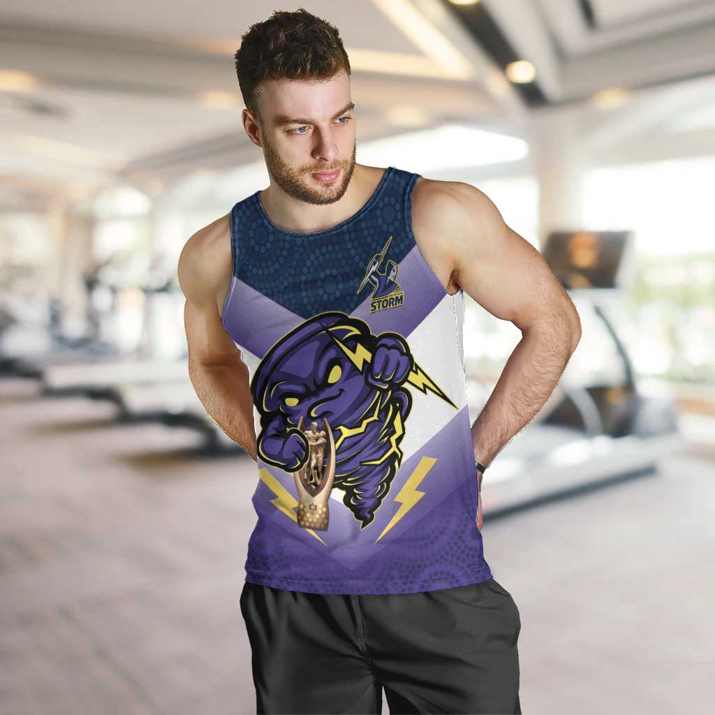 Personalised Storm Rugby 2024 Men Tank Top Mascot With Trophy Go Champions Aboriginal Art - Vibe Hoodie Shop