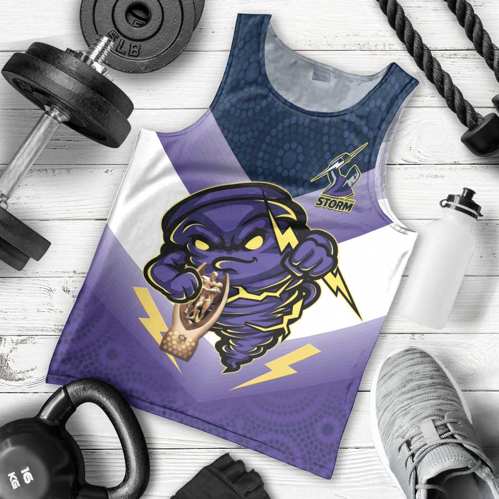 Personalised Storm Rugby 2024 Men Tank Top Mascot With Trophy Go Champions Aboriginal Art - Vibe Hoodie Shop