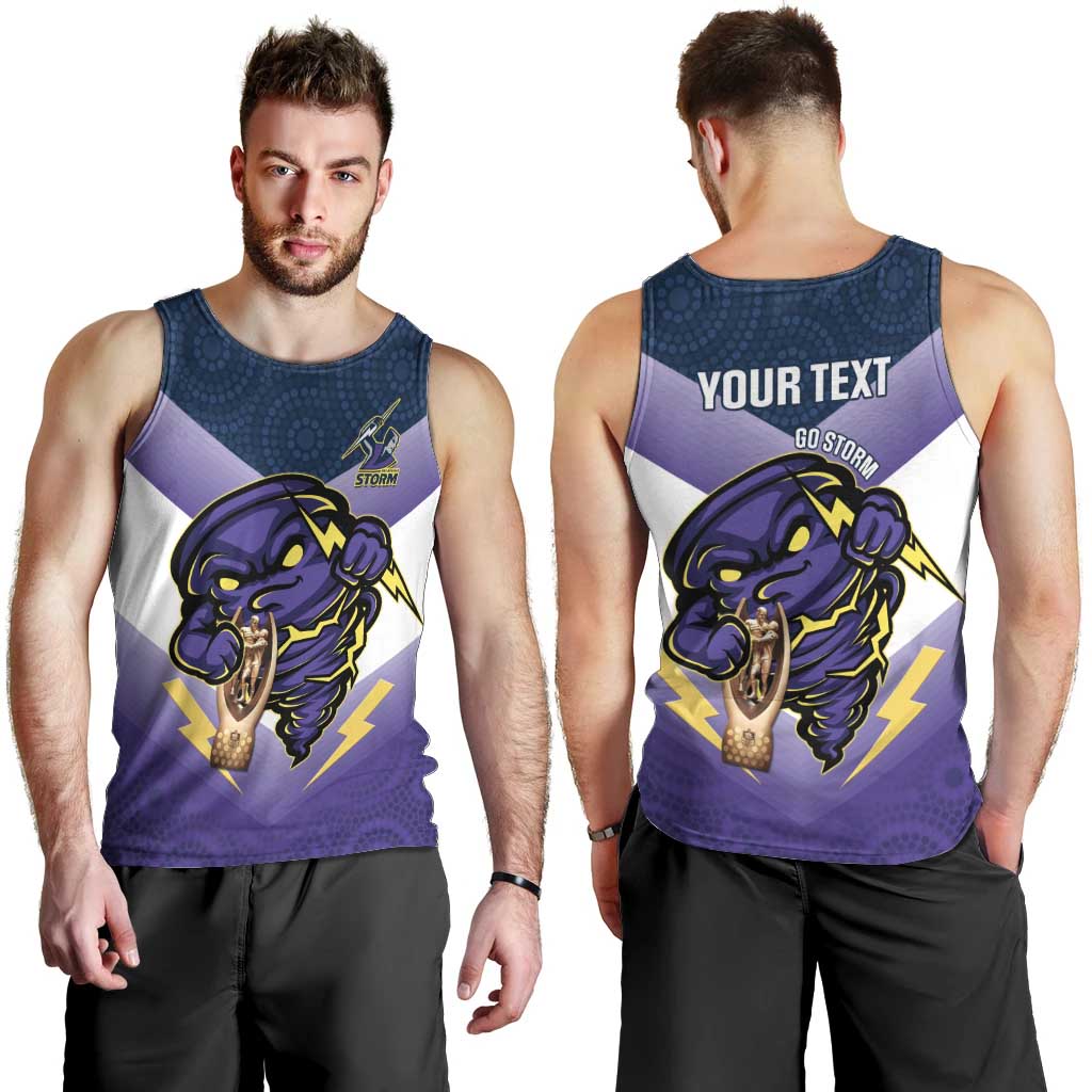 Personalised Storm Rugby 2024 Men Tank Top Mascot With Trophy Go Champions Aboriginal Art - Vibe Hoodie Shop