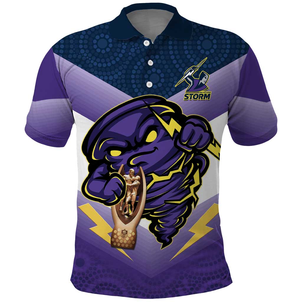 Personalised Storm Rugby 2024 Polo Shirt Mascot With Trophy Go Champions Aboriginal Art - Vibe Hoodie Shop