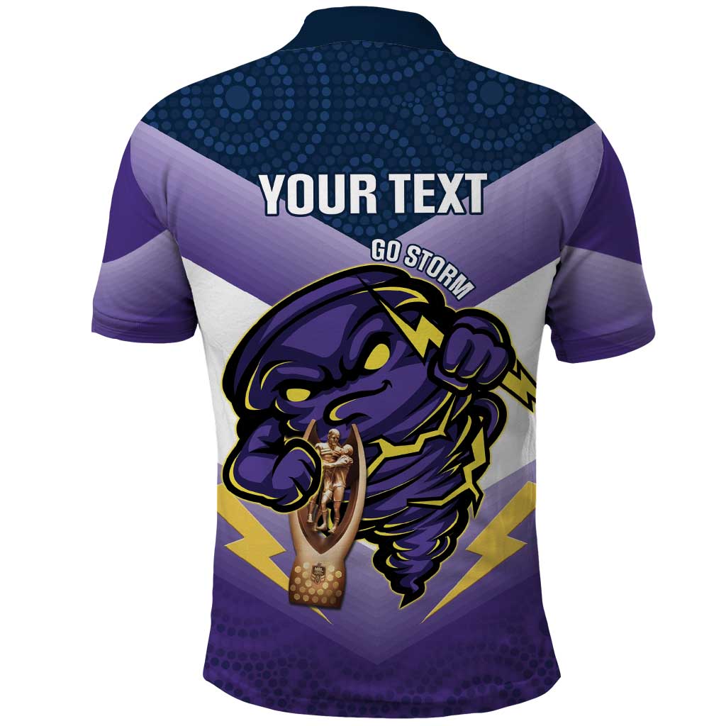 Personalised Storm Rugby 2024 Polo Shirt Mascot With Trophy Go Champions Aboriginal Art - Vibe Hoodie Shop
